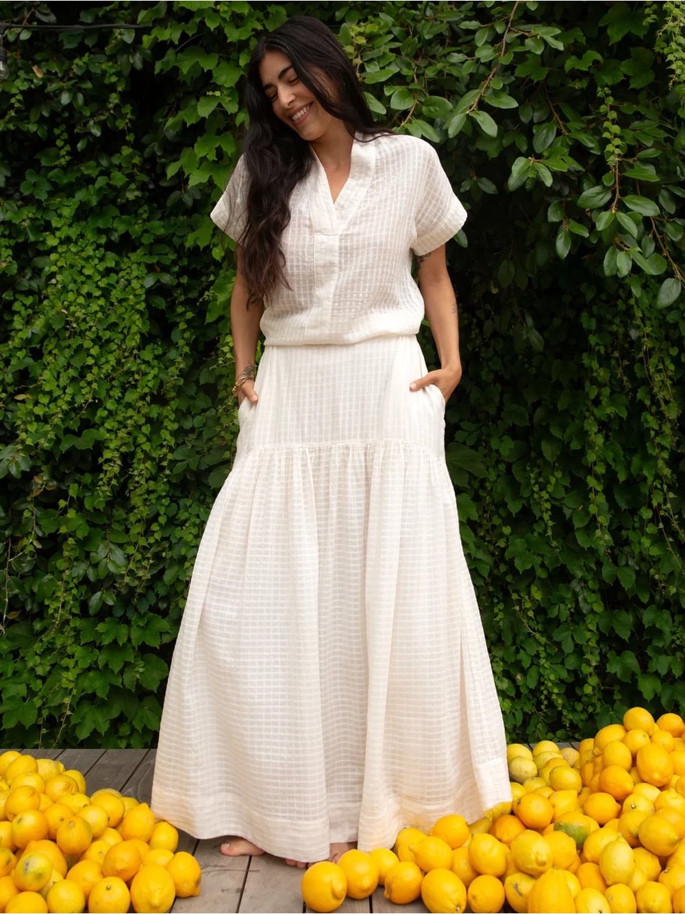 LWN Ivory Calla Cotton Top and Talis Skirt - XS/S
